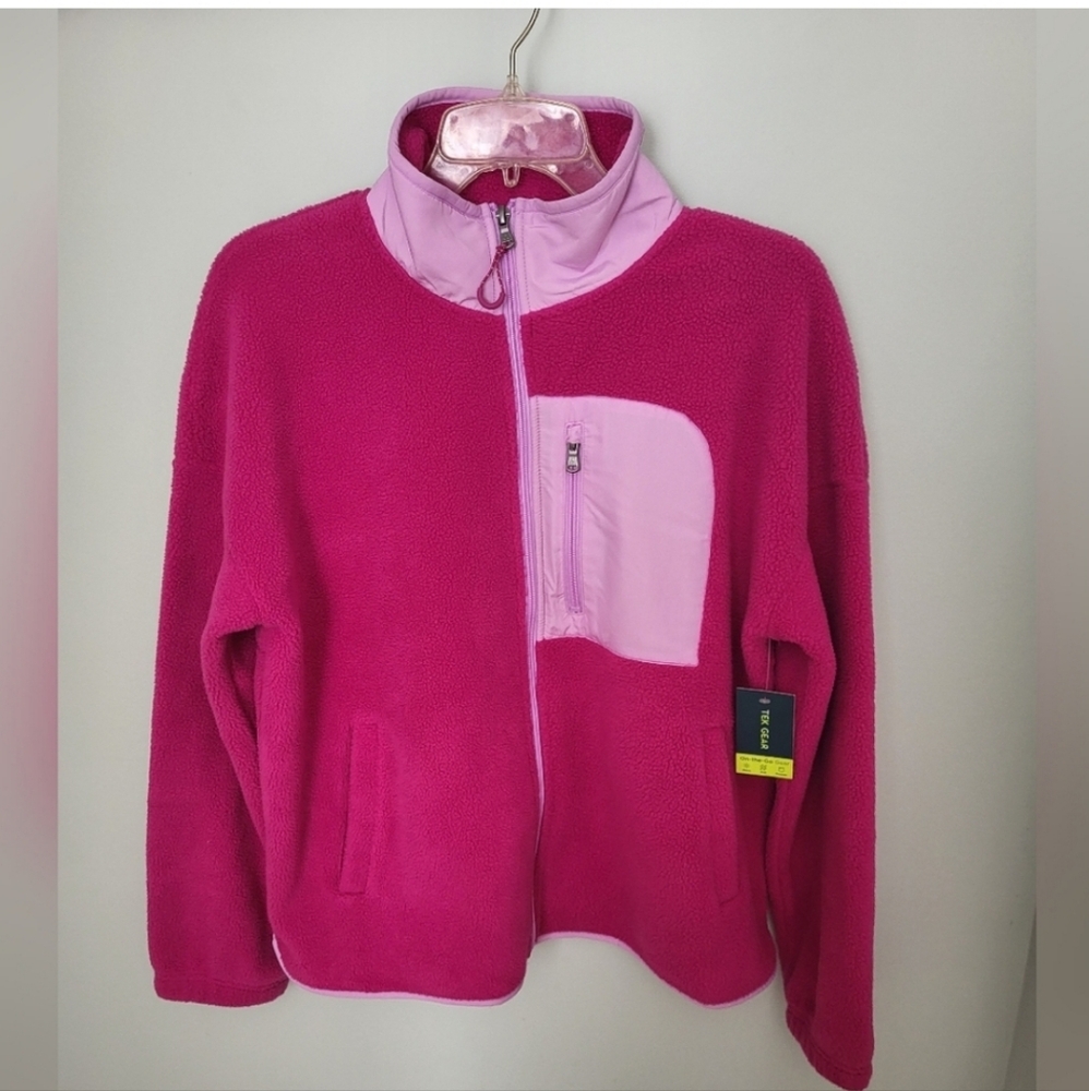 Tek Gear Sherpa Activewear Full Zip Jacket Pink Red Berry New Size Large